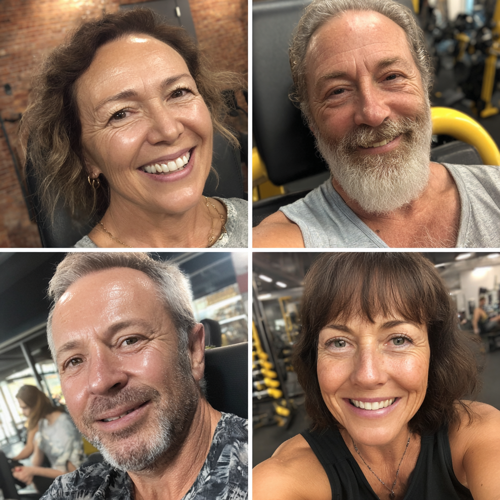 Щасливі клієнти віком 50-60 років після успішного групового тренування в kestomirn